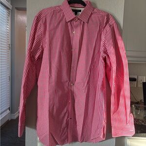 Mens Size L Large Banana Republic Slim Fit Non-Iorn Button Down Shirt Pink Plaid